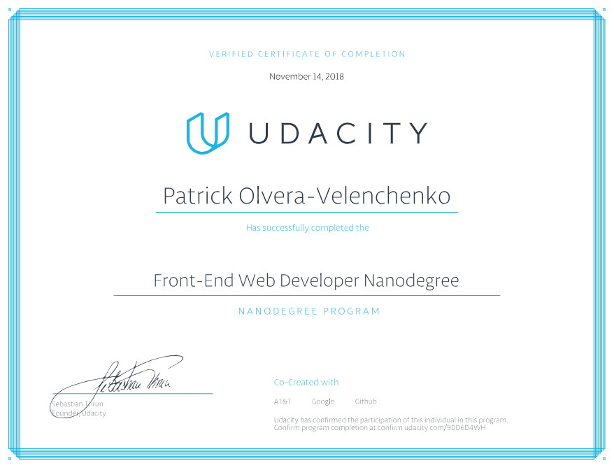 Udacity Front End Nanodegree Diploma